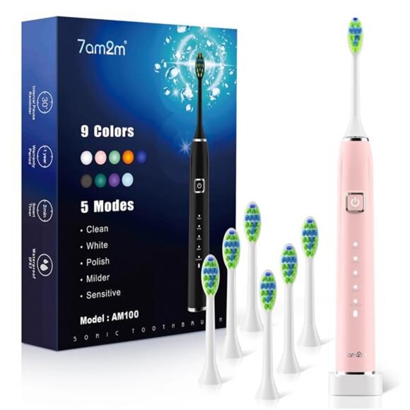 7AM2M Sonic Electric Toothbrush with 6 Brush Heads for Adults&Kids, One Charge - Picture 1 of 7